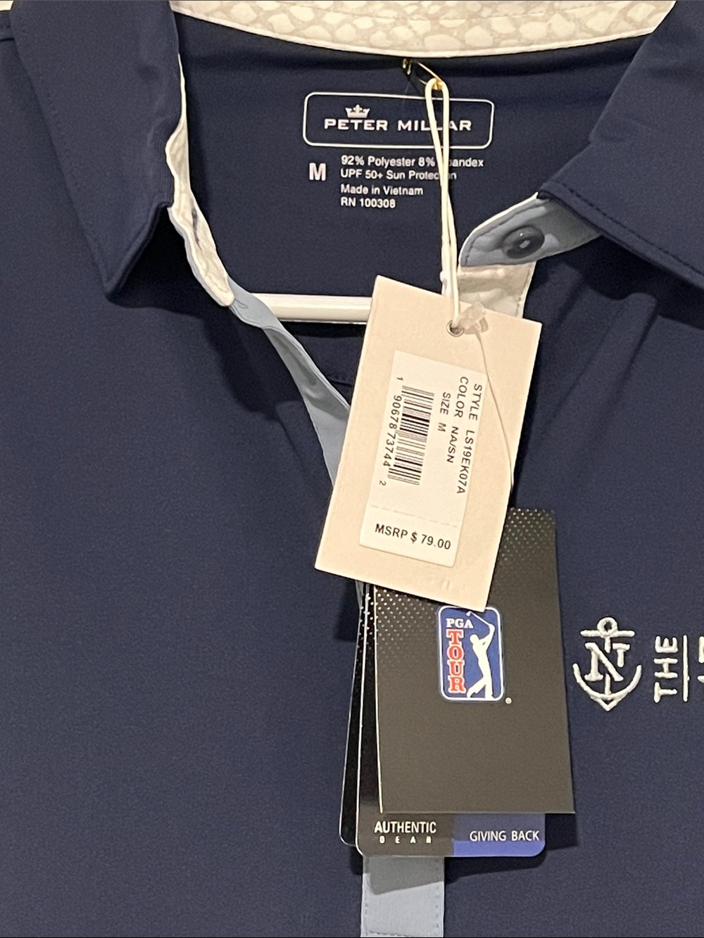 Peter Millar Women’s Navy Golf Polo with Light Blue Trim Size Medium - Picture 2 of 3